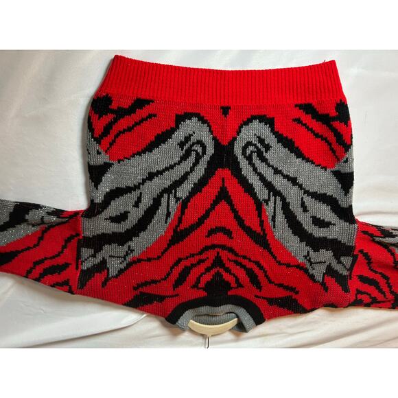 Vintage DEB 80's Zebra women Sweater grey red silver size Long - Picture 6 of 8